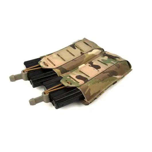 Front view of Blue Force Gear Mag NOW! Double M4 Pouch with pull tab retention in multicam