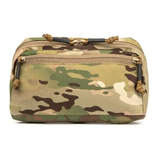 Front view of Blue Force Gear Low Profile General Purpose Pouch in multicam shows dual zippered pockets