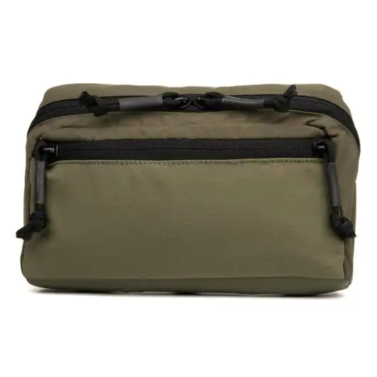 Front view of Blue Force Gear Low Profile General Purpose Pouch in ranger green shows dual zippered pockets