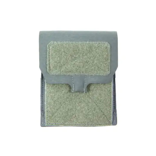 Front view of Blue Force Gear Small Admin Pouch with Helium Whisper MOLLE attachment in ranger green