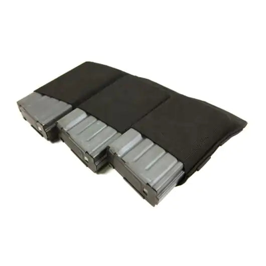 Front view of Blue Force Gear Ten-Speed Triple 308 Mag Pouch holding three .308 magazines in black