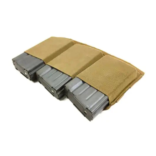 Front view of Blue Force Gear Ten-Speed Triple 308 Mag Pouch holding three .308 magazines in coyote brown