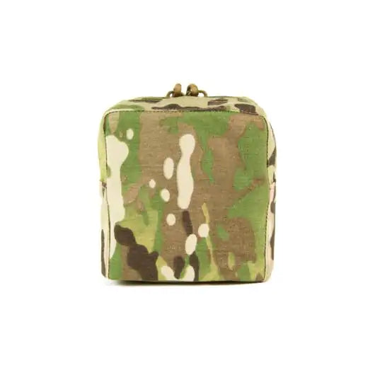 Front view of Blue Force Gear Small Utility Pouch with Helium Whisper attachment in multicam