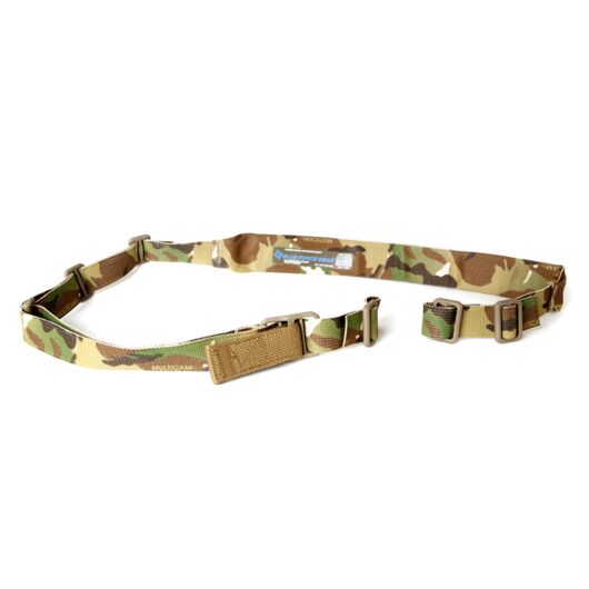 View of the Blue Force Gear Vickers Padded Sling with foam shoulder pad in multicam
