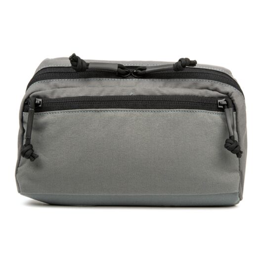 Front view of Blue Force Gear Low Profile General Purpose Pouch in wolf grey shows dual zippered pockets